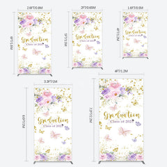 Aperturee - Aperturee Floral Gold Glitter Congrats Graduation Rectangle Backdrop