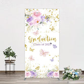 Aperturee - Aperturee Floral Gold Glitter Congrats Graduation Rectangle Backdrop