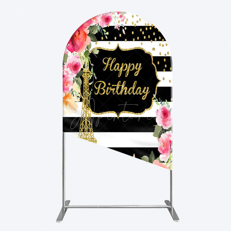 Aperturee - Aperturee Floral Gold Tower Birthday Girl Arch Backdrop