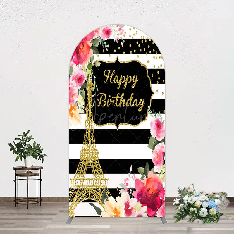 Aperturee - Aperturee Floral Gold Tower Birthday Girl Arch Backdrop