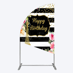 Aperturee - Aperturee Floral Gold Tower Birthday Girl Half Moon Arch Backdrop
