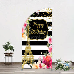Aperturee - Aperturee Floral Gold Tower Birthday Girl Half Moon Arch Backdrop