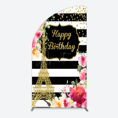 Aperturee - Aperturee Floral Gold Tower Birthday Girl Half Moon Arch Backdrop