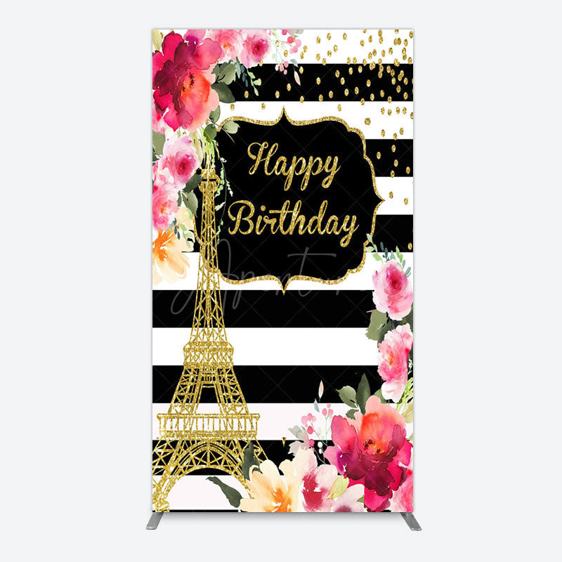 Aperturee - Aperturee Floral Gold Tower Birthday Girl Rectangle Backdrop