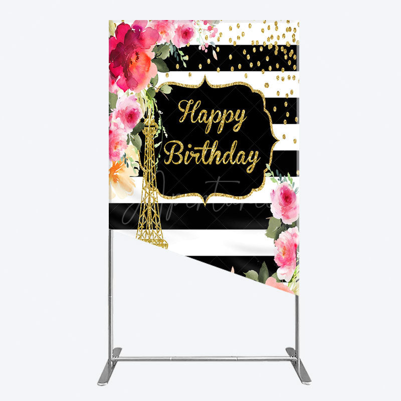 Aperturee - Aperturee Floral Gold Tower Birthday Girl Rectangle Backdrop