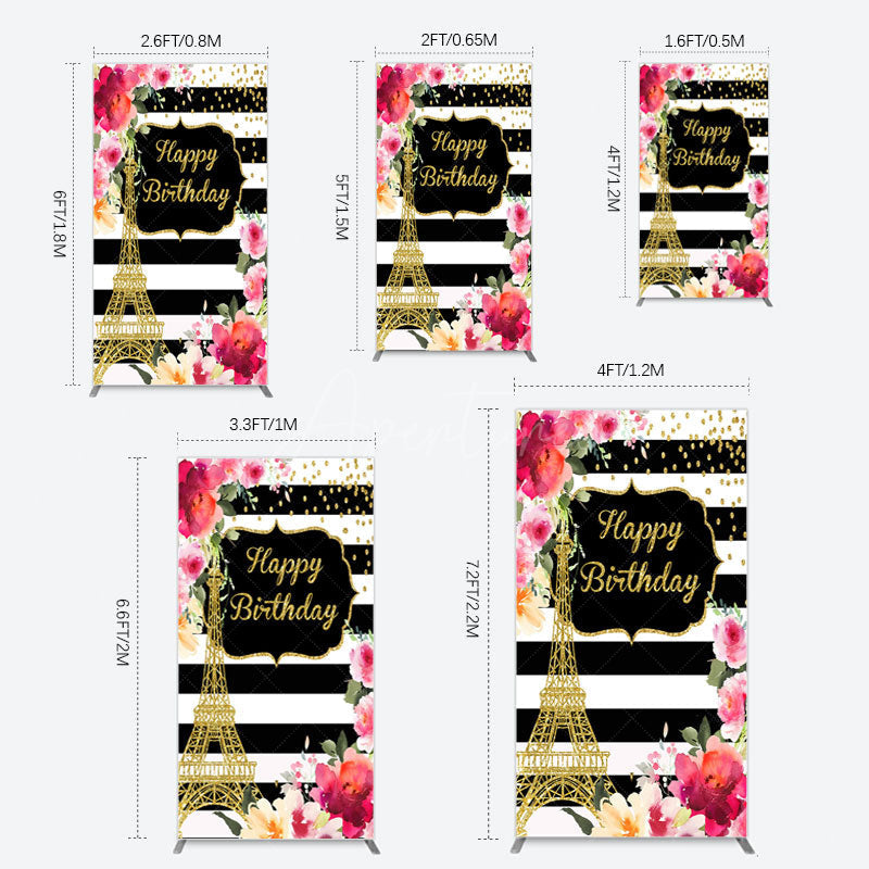 Aperturee - Aperturee Floral Gold Tower Birthday Girl Rectangle Backdrop