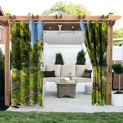 Aperturee - Aperturee Floral Grass View Waterproof Printed Outdoor Curtains