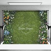 Aperturee - Aperturee Floral Green Grass Path Boho Sweet Wedding Backdrop