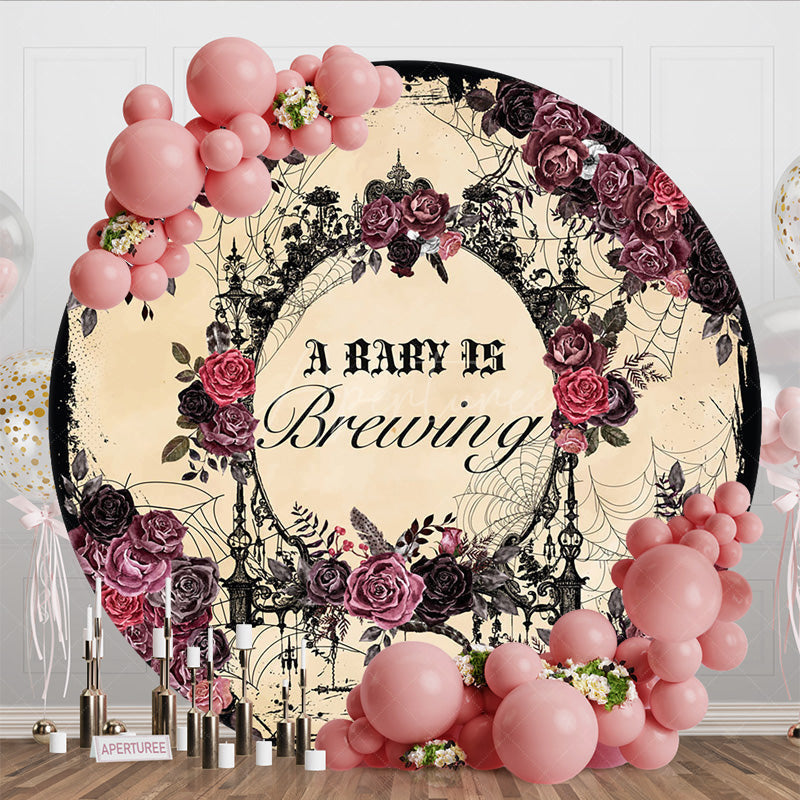 Aperturee - Aperturee Floral Halloween Theme Circle Baby Shower Backdrop