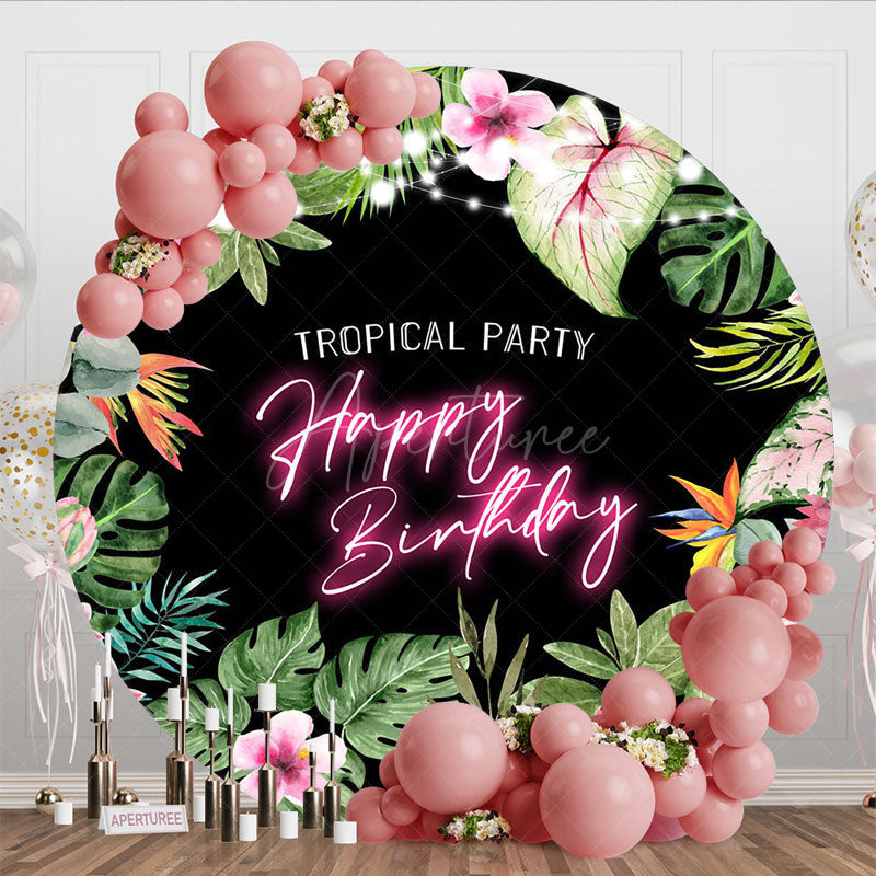 Aperturee - Aperturee Floral Hawaii Round Tropical Party Birthday Backdrop