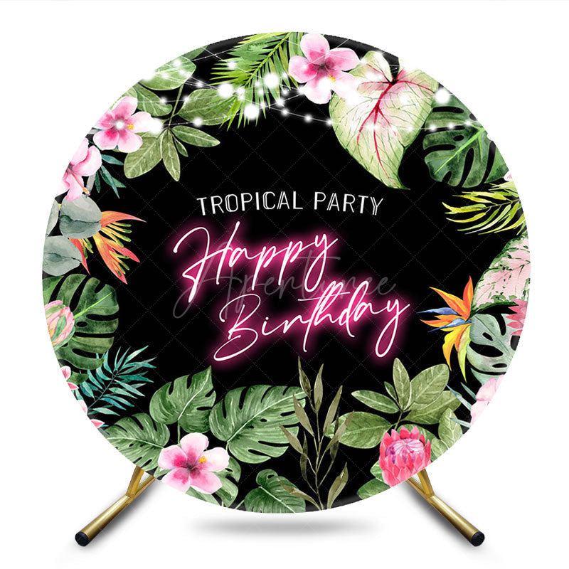 Aperturee - Aperturee Floral Hawaii Round Tropical Party Birthday Backdrop