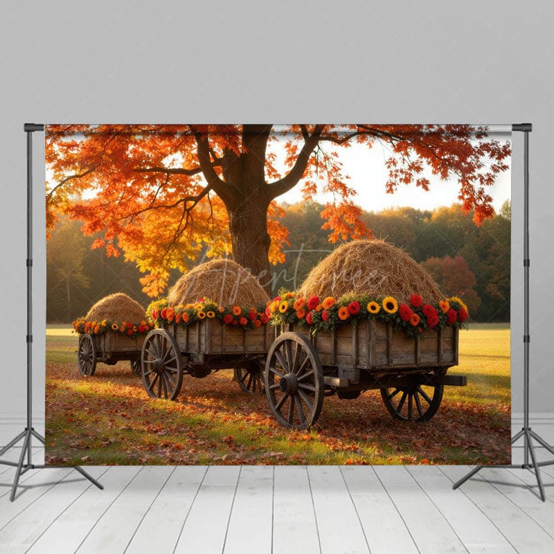 Aperturee - Aperturee Floral Hayride Maple Tree Farm Autumn Scene Backdrop