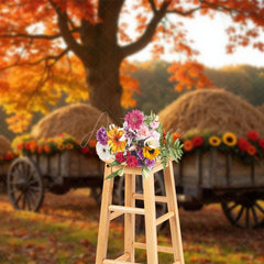 Aperturee - Aperturee Floral Hayride Maple Tree Farm Autumn Scene Backdrop