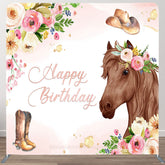 Aperturee - Aperturee Floral Horse Boots Birthday Square Tension Backdrop