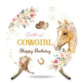 Aperturee - Aperturee Floral Horse Cowgirl Saddle Up Round Birthday Backdrop