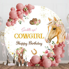 Aperturee - Aperturee Floral Horse Cowgirl Saddle Up Round Birthday Backdrop