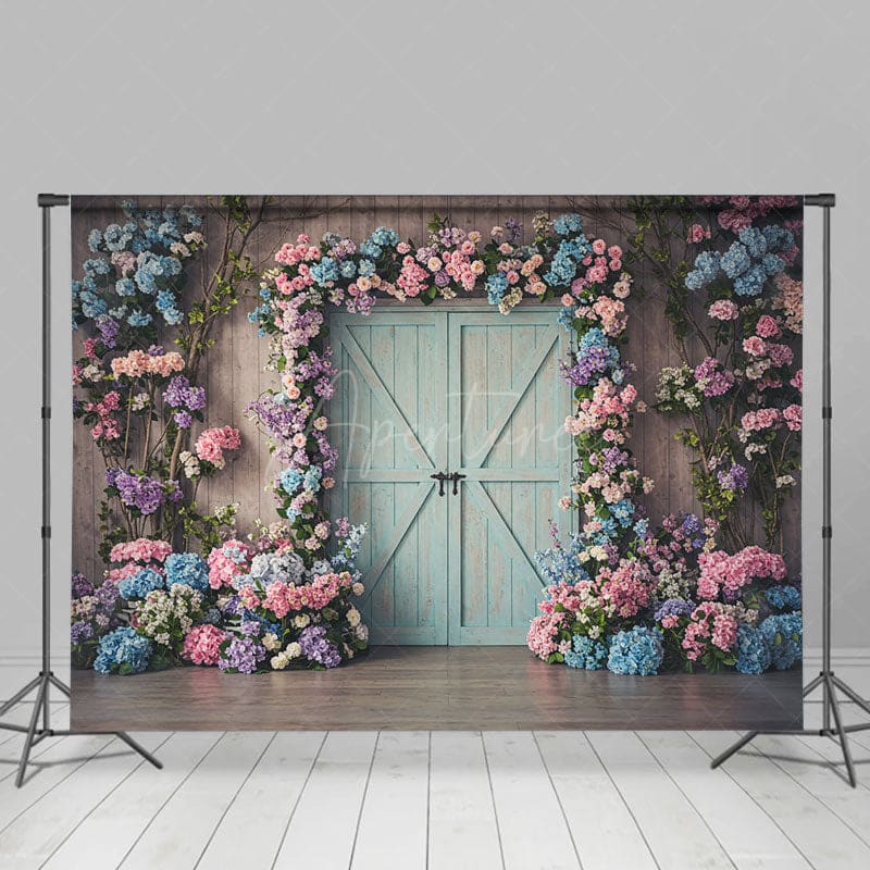 Aperturee - Aperturee Floral Hydrangea Arch Farm Door Wedding Backdrop