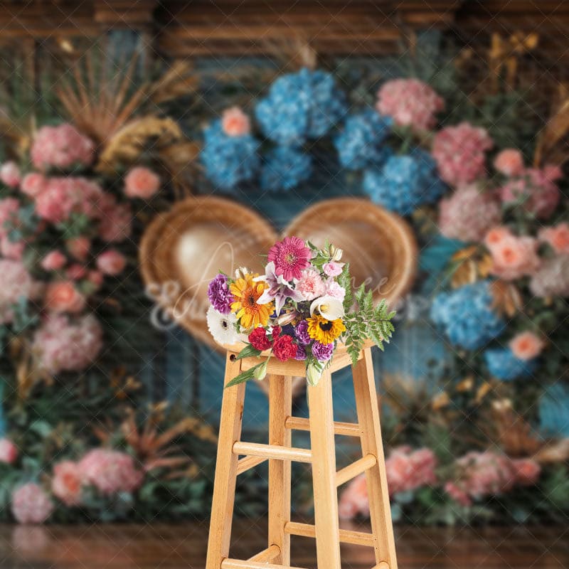 Aperturee - Aperturee Floral Hydrangea Heart Shape Sweet Wedding Backdrop