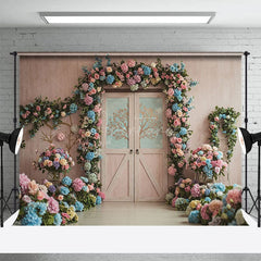 Aperturee - Aperturee Floral Hydrangea Sweet Wooded Door Wedding Backdrop
