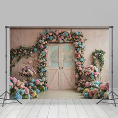 Aperturee - Aperturee Floral Hydrangea Sweet Wooded Door Wedding Backdrop