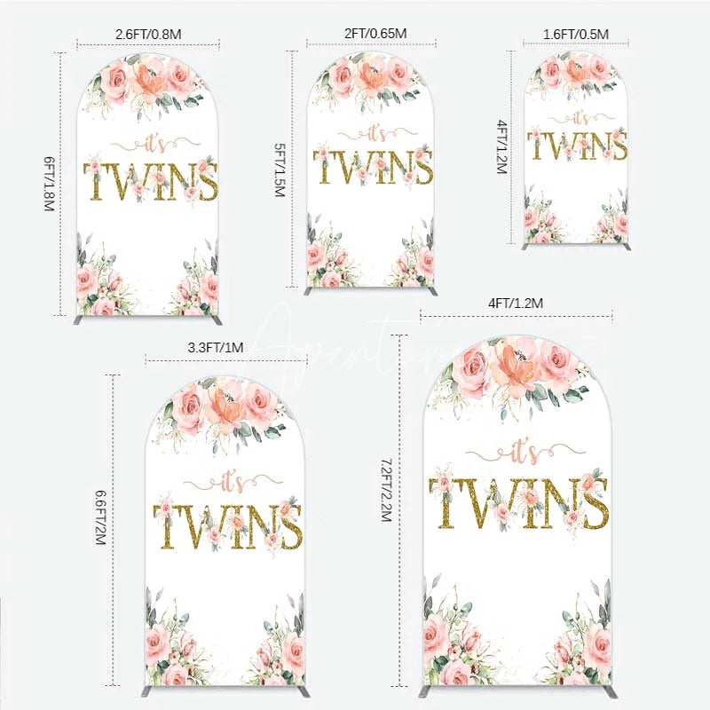 Aperturee - Aperturee Floral It’s Twins Arch Backdrop with Pink Roses Gold Glitter Baby Shower Decoration for Twin Girls