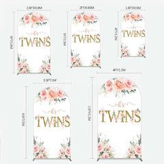 Aperturee - Aperturee Floral It’s Twins Arch Backdrop with Pink Roses Gold Glitter Baby Shower Decoration for Twin Girls