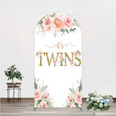 Aperturee - Aperturee Floral It’s Twins Arch Backdrop with Pink Roses Gold Glitter Baby Shower Decoration for Twin Girls