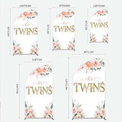 Aperturee - Aperturee Floral It’s Twins Half Moon Arch Backdrop with Pink Roses Gold Glitter Baby Shower Decoration for Twin Girls