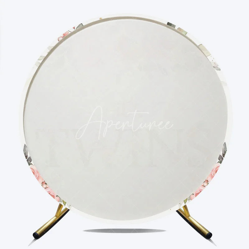 Aperturee - Aperturee Floral It’s Twins Round Backdrop with Pink Roses Gold Glitter Baby Shower Decoration for Twin Girls Party