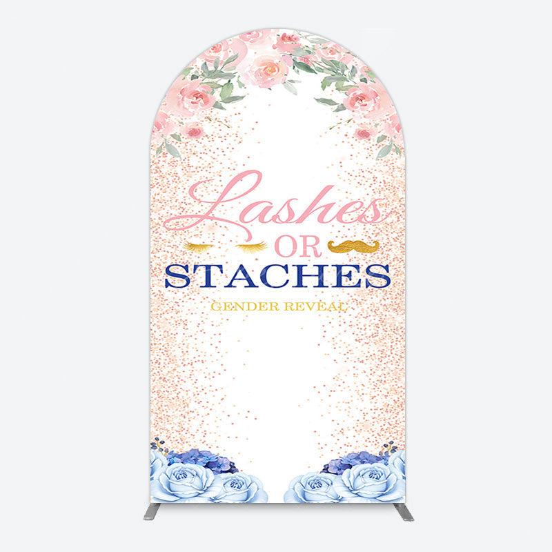 Aperturee - Aperturee Floral Lashes Or Staches Gender Reveal Arch Backdrop
