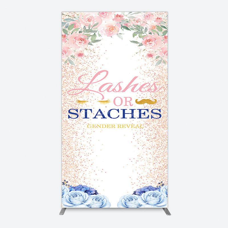 Aperturee - Aperturee Floral Lashes Or Staches Gender Reveal Rectangle Backdrop