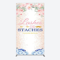 Aperturee - Aperturee Floral Lashes Or Staches Gender Reveal Rectangle Backdrop