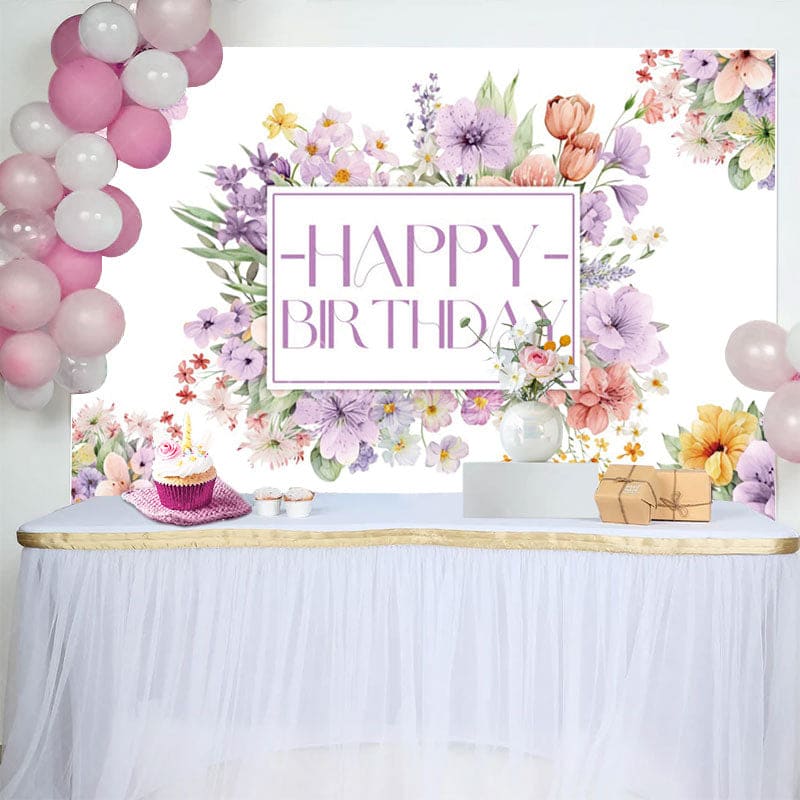 Aperturee - Aperturee Floral Lavender Purple Spring Vibe Birthday Backdrop