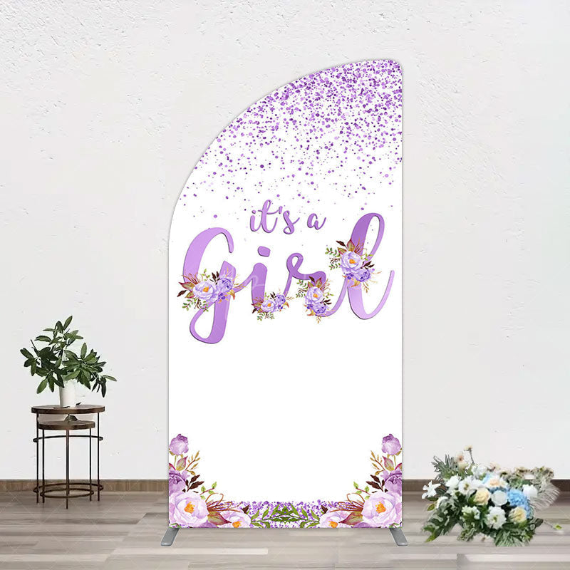 Aperturee - Aperturee Floral Lavender Sweet Girl Baby Shower Half Moon Arch Backdrop