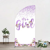 Aperturee - Aperturee Floral Lavender Sweet Girl Baby Shower Half Moon Arch Backdrop