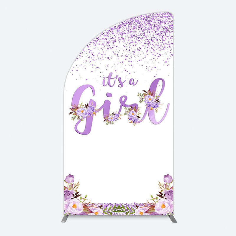 Aperturee - Aperturee Floral Lavender Sweet Girl Baby Shower Half Moon Arch Backdrop