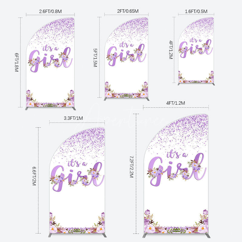 Aperturee - Aperturee Floral Lavender Sweet Girl Baby Shower Half Moon Arch Backdrop