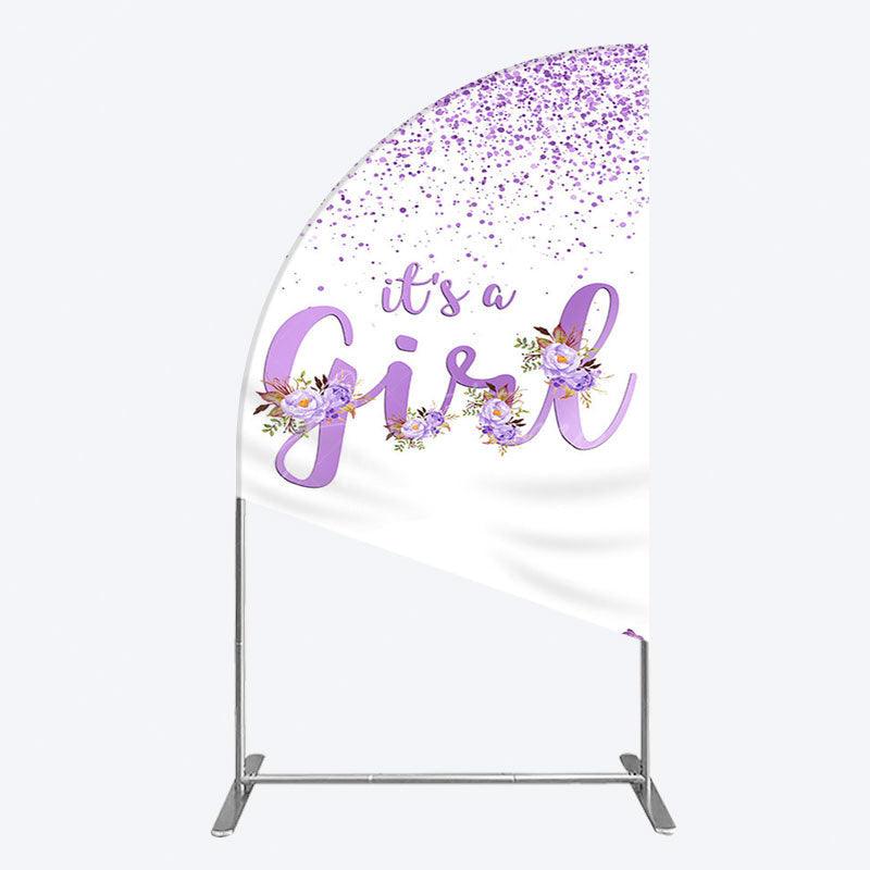 Aperturee - Aperturee Floral Lavender Sweet Girl Baby Shower Half Moon Arch Backdrop