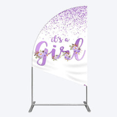 Aperturee - Aperturee Floral Lavender Sweet Girl Baby Shower Half Moon Arch Backdrop