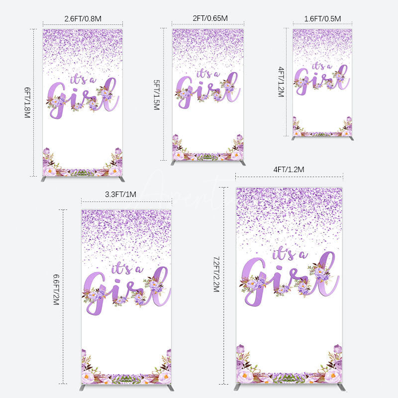 Aperturee - Aperturee Floral Lavender Sweet Girl Baby Shower Rectangle Backdrop