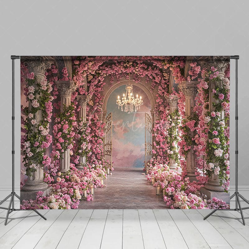 Aperturee - Aperturee Floral Light Auditorium Arch Door Wedding Backdrop