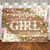 Aperturee - Aperturee Floral Lighted Sweet Little Girl Wooden Backdrop