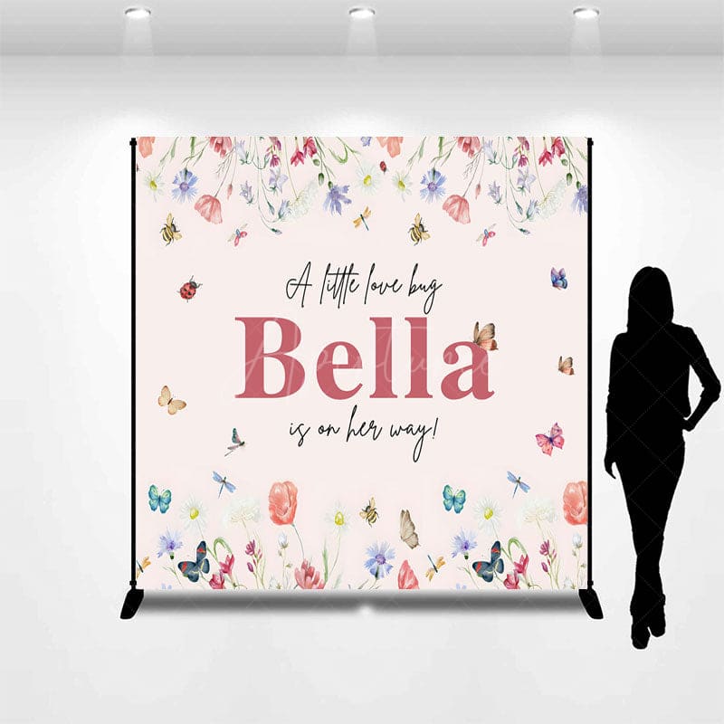 Aperturee - Aperturee Floral Little Bug Custom Name Baby Shower Backdrop