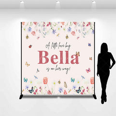 Aperturee - Aperturee Floral Little Bug Custom Name Baby Shower Backdrop