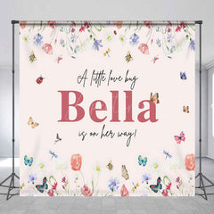 Aperturee - Aperturee Floral Little Bug Custom Name Baby Shower Backdrop