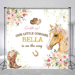 Aperturee - Aperturee Floral Little Cowgirl Custom Name Baby Shower Backdrop
