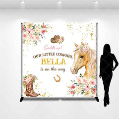 Aperturee - Aperturee Floral Little Cowgirl Custom Name Baby Shower Backdrop