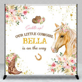 Aperturee - Aperturee Floral Little Cowgirl Custom Name Baby Shower Backdrop