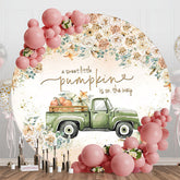 Aperturee - Aperturee Floral Little Pumpkin Green Truck Round Backdrop