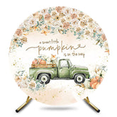 Aperturee - Aperturee Floral Little Pumpkin Green Truck Round Backdrop